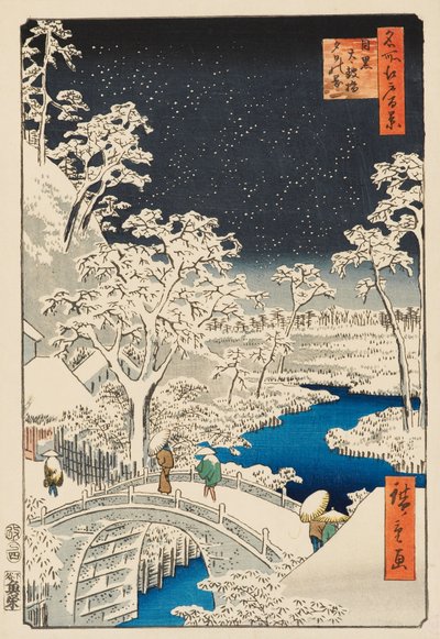 Yūhi Hill a Drum Bridge v Meguro od Ando or Utagawa Hiroshige