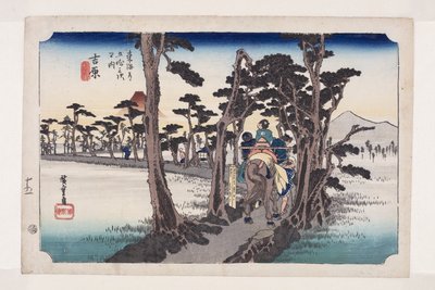 Yoshiwara: Mount Fuji on the Left (Yoshiwara, hidari Fuji) (colour woodblock print) od Ando or Utagawa Hiroshige