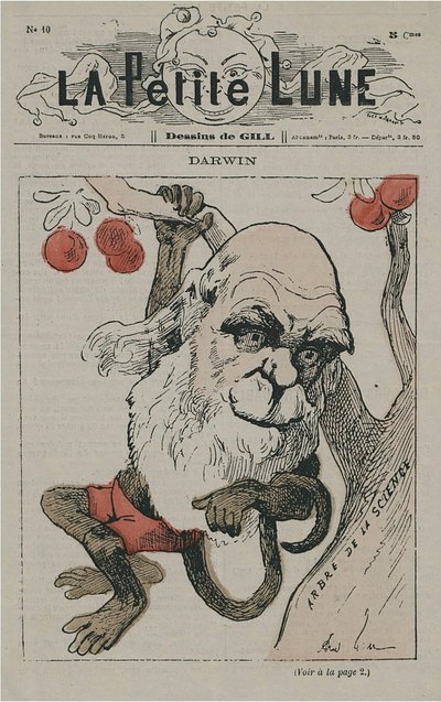Darwin jako opice v La Petite Lune od Andre Gill