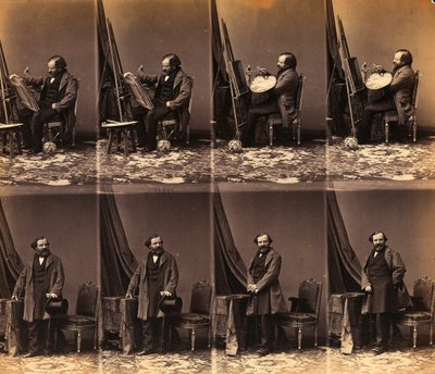 Portrét malíře Lepualle: list šesti nerozřezaných cartes de visite (č/b foto) od Andre Adolphe Eugene Disderi