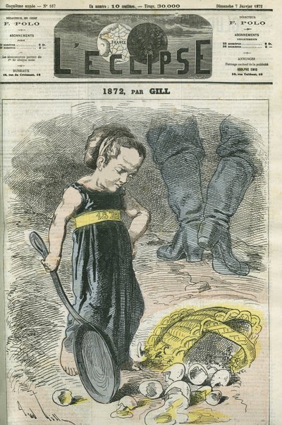 1872, malá dívka se dívá na svůj košík prasklin. Obálka v “”L