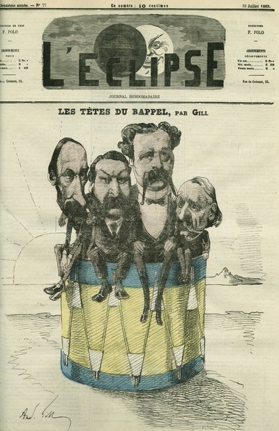 Auguste Vacquerie (1819-1895), Victor Hugo (1802-1885), Charles Hugo (1826-1871) a Paul Meurice (1818-1905), francouzští literáti. Obálka “”L
