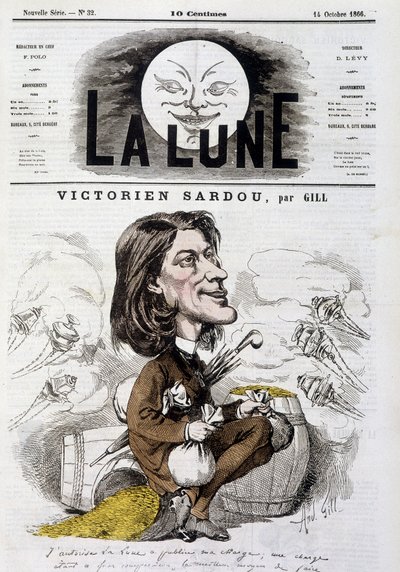 Karikatura od viktoriánské Sardou od Gill - Obálka Měsíce ze 14.10.1866. od Andre Gill