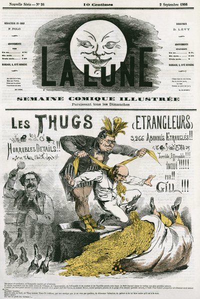 Karikatura „Thugs“, kult cizinců, ctitelů Kali vyhlazených britskými osadníky. Cartoon by Gill, v "The Moon", 2. září od Andre Gill