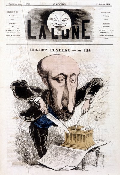 Karikatura o Ernestu Feydeauovi (1821 - 1873) od Gilla - v „“La Lune““ od Andre Gill
