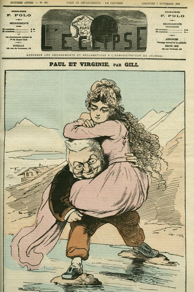 Portrét Adolphe Thierse (1797-1877), francouzského historika a politika, zastoupeného v „Paul et Virginie“ (Republika). Obálka “”L