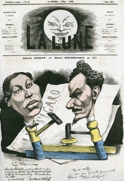 Portrét Alberta Wolffa a Henriho Rocheforta (1831-1913) francouzského novináře a politika. Cartoon by Gill, v "The Moon", 4. května od Andre Gill