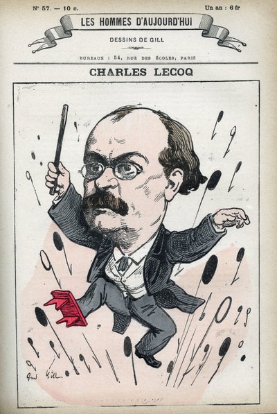 Portrét Alexandra Charlese Lecocqa (1832-1918), francouzského skladatele. Karikatura Gill, Paříž. od Andre Gill