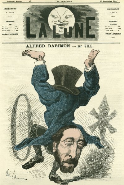 Portrét Alfreda Darimona (1819-1902), francouzského politika. Cartoon od Gill, v „La Lune“, 28. prosince od Andre Gill
