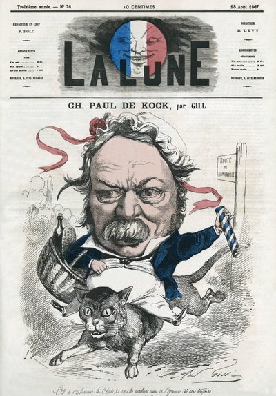 Portrét Charlese Paula de Kocka (1793-1871), francouzského populárního romanopisce. Cartoon by Gill, v "The Moon", 18. srpna od Andre Gill