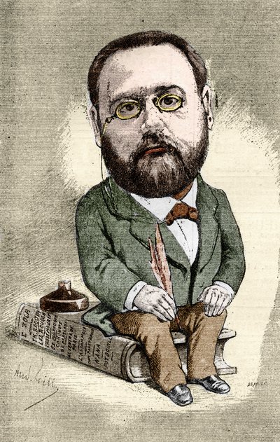 Portrét Emila Zoly (1840-1902), francouzského spisovatele. Karikatura od Andre Gilla pro slavný svět. od Andre Gill
