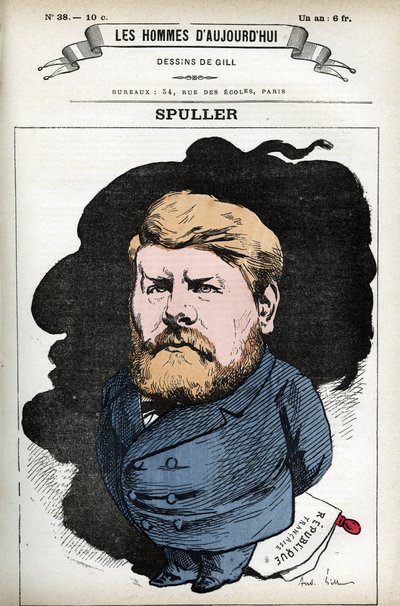 Portrét Eugena Spullera (1835-1896), francouzského politika a právníka. Cartoon od Gill, v "Les Homme d