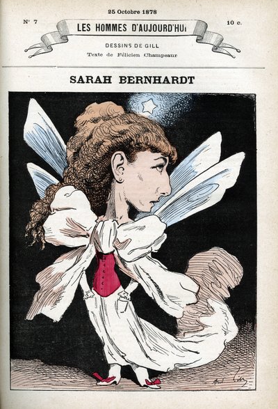 Portrét Henriette Rosine Bernard dit Sarah Bernhardt (1844-1923), francouzské divadelní herečky. Cartoon od Gill, Paříž. od Andre Gill