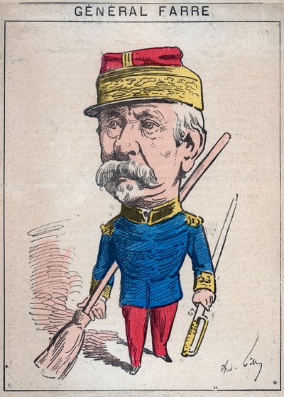 Portrét Jean Joseph Frederic Albert Farre (1816-1887), francouzský voják, v roce 1870 byl jmenován generálem a ministrem války - kreslený film Andre Gill v „Les Hommes d