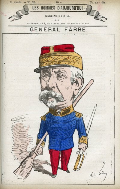 Portrét Jean Joseph Frederic Albert Farre (1816-1887), francouzský voják, v roce 1870 byl jmenován generálem a ministrem války. Cartoon od Gill, Paříž. od Andre Gill