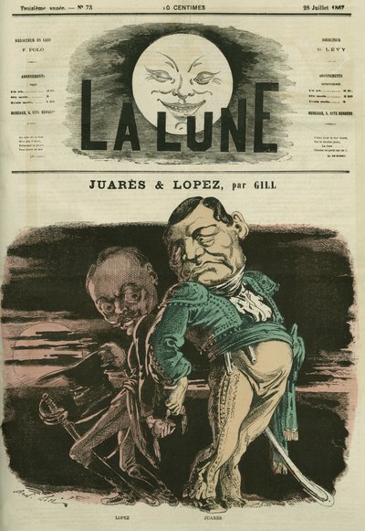 Portrét Juareze a Lopeze. Karikatura od Gill, v „La Lune“, 28. července od Andre Gill