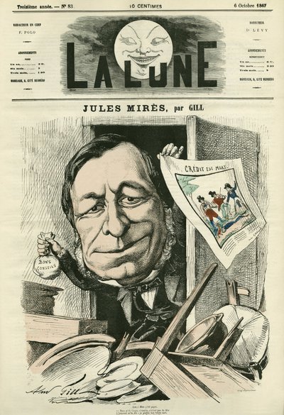 Portrét Julese Mirese (1809-1871), francouzského průmyslníka. Cartoon by Gill, v "The Moon", 6. října od Andre Gill