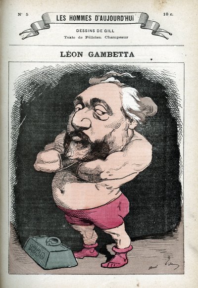 Portrét Leona Gambetty (1838-1882), francouzského politika. Karikatura Gill, Paříž. od Andre Gill
