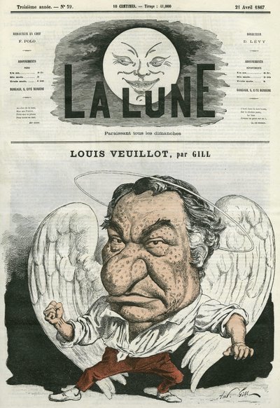 Portrét Louise Veuillota (1813-1883), francouzského novináře a spisovatele. Cartoon by Gill, v "The Moon", 21. dubna od Andre Gill