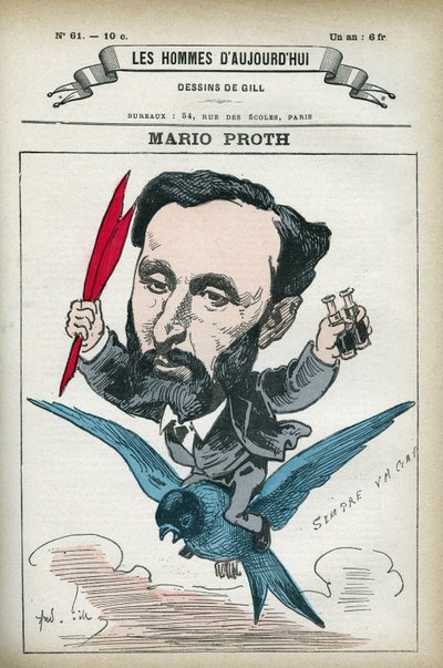 Portrét Maria Protha (1832-1891), francouzského spisovatele, literárního kritika a publicisty. Cartoon od Gill, Paříž. od Andre Gill
