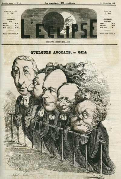 Někteří právníci, Emmanuel Arago (1812-1896), Leon Gambetta (1838-1882), Jules Grevy (1807-1891), Laurier a Adolphe Cremieux (1796-1880). Obálka “”L