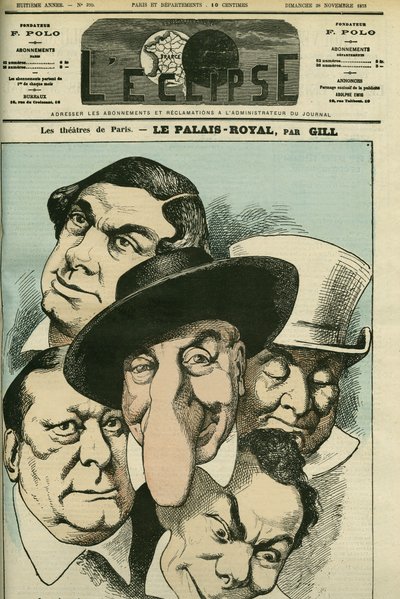 Divadlo „Le Palais royal““ s Geoffroyem, Julesem Brasseurem (1829-1890), Hyacinthe, Lassouche a Lheritier, francouzskými herci. Obálka “”L