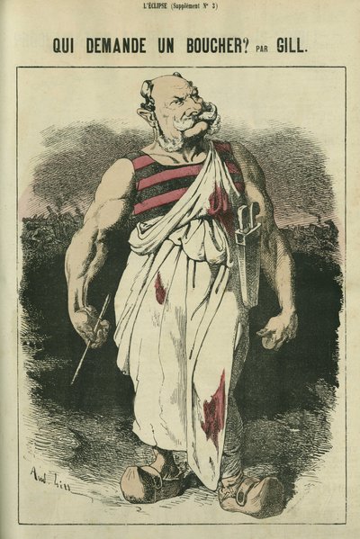 Kdo žádá řezníka, karikatura Viléma I. Německého (1797-1888), vítěze války z roku 1870. v „“L