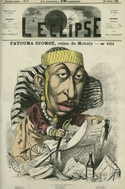 Zombe-Fatoum (Zombe Fatoum) (1836-1878), královna Moheli na Komorách, na návštěvě Francie v roce 1868. Říká se jí také Djombe-Fatouma (Djombe-Fatouma) nebo Jumbe Fatouma (Jumbe-Fatouma) nebo Jumbe Fatima (Jumbe Fatima -Fatima). Obálka „“L
