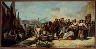 Příjezd rybářů na Quai Saint Jean v Marseille Obraz Andre Marius Guindon (1830-?) Marseille 19. století, Muzeum výtvarných umění od Andre Marius Guindon