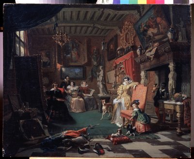 ""Ateliér malíře Anthonyho (Antoona) van Dycka (1599-1641) maluje portrét"" (Sir Anthonis van Dyck maluje portrét) Obraz Andre Plumot (1829-1906) 1853 Regionální muzeum umění, Kaluga Rusko od Andre Plumot
