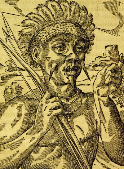 Náčelník kmene kanibalů, rytina z Universal Cosmology, Andre Thevet (1504-1592), Paříž od Andre Thevet