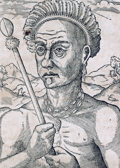 King Quoniambec, Brazílie, rytina z Universal Cosmology, Andre Thevet (1504-1592), Paříž od Andre Thevet