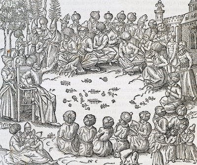 Setkání mezi Turky a Araby, Maroko, rytina z vesmírné kosmologie, Andre Thevet (1504-1592), Paříž od Andre Thevet