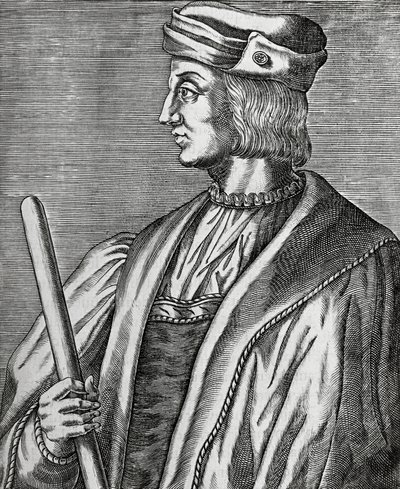 Portrét Gastona de Foix, vévody z Nemours (1489-1516), rytina z The True Portraits and Lifes of Illustrious Men od Andre Thevet