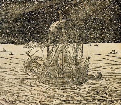 Námořníci po severní cestě, rytina z Universal Cosmology, Andre Thevet (1504-1592), Paříž od Andre Thevet