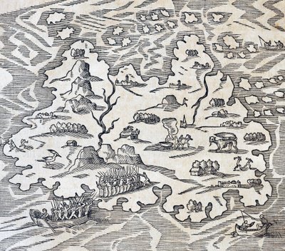 Trinity Island, rytina z Universal Cosmology, Andre Thevet (1504-1592), Paříž od Andre Thevet
