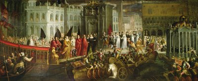 Příjezd Dogaressa Morosina Morosini Grimani do Dóžecího paláce, Benátky, cca 1600 (olej na plátně) od Andrea Vicentino