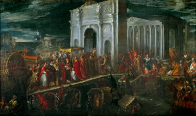 Přijetí vévody z Anjou v San Nicolo di Lido v Benátkách doge Mocenigo, během jeho cesty zpět z Polska do Francie, 28. července od Andrea Vicentino