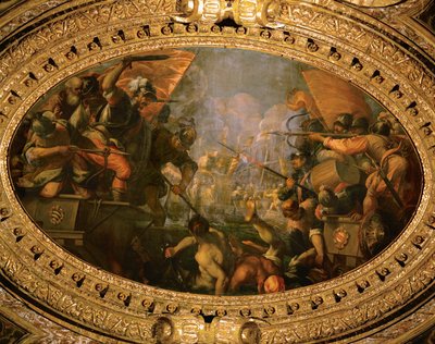 Benátské vítězství nad konkurenčním námořním městským státem Pisa v roce 1099 pod vedením Giovanniho Michiela (olej na plátně) od Andrea (1539-1614) Vicentino