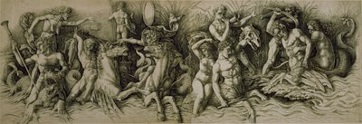 Battle of the Sea Gods (pero a hnědý inkoust na papíře) od Andrea (workshop of) Mantegna
