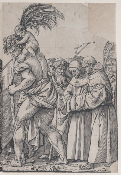 Část H: Svatý Kryštof nesoucí Ježíška, z Triumph of Christ, 1836. od Andrea Andreani