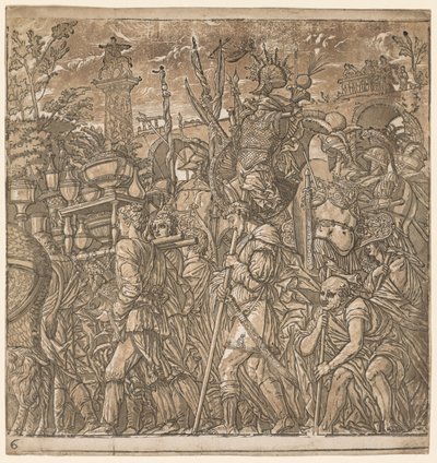 Triumf Julia Caesara: Vojáci nesoucí vázy a válečné trofeje, 1593-99. od Andrea Andreani