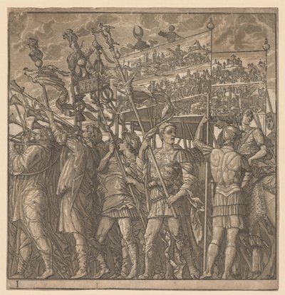 Triumf Julia Caesara: Vojáci nesoucí obrazy války, 1593-99. od Andrea Andreani