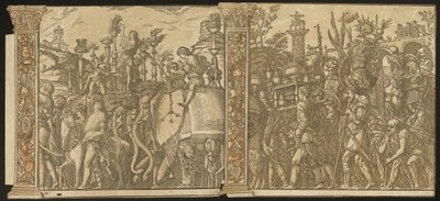 Triumf Julia Caesara [č. 5 a 6 plus 2 sloupy], 1599. od Andrea Andreani