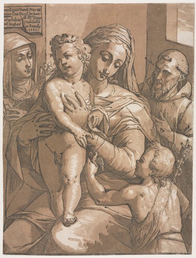 Panna a dítě se svatým Janem, svatá Kateřina Sienská a svatý František, 1585. od Andrea Andreani