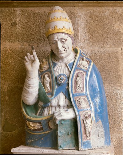 Busta San Lino (polychromovaná glazovaná terakota) od Andrea Della Robbia