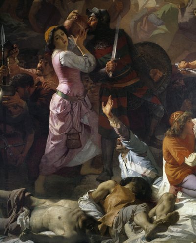 Střet mezi občany Tortony a císařskou armádou, detail ze Stálosti Tortony nebo Žízeň Tortony od Andrea Gastaldi