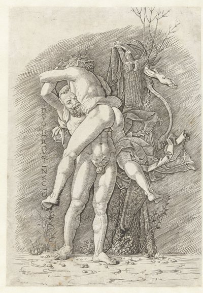 Herkules a Antaeus Nepřemožitelný bůh Herkules (titul na předmětu) od Andrea Mantegna (school of)