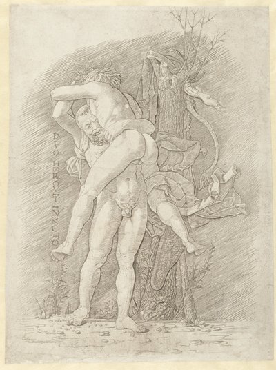 Herkules a Antaeus Nepřemožitelný bůh Herkules (titul na předmětu) od Andrea Mantegna (school of)