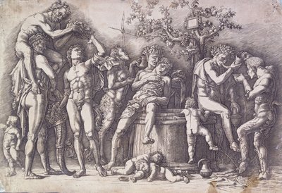 Bakchanal s lisem na víno, c. 1475 od Andrea Mantegna